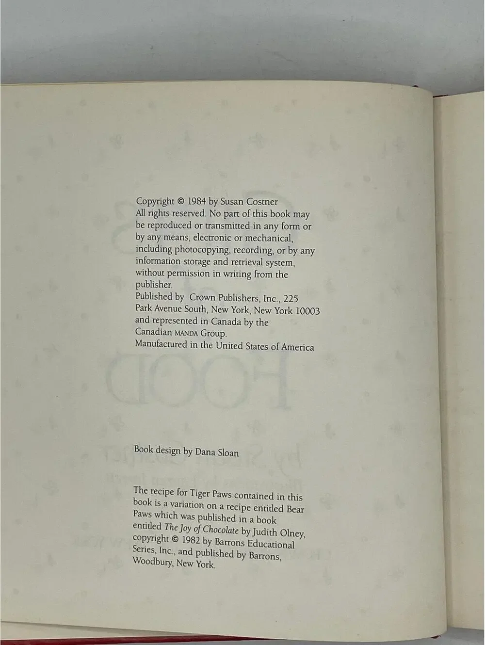 Vintage Cookbook: The Gift of Food by Susan Costner, 1984 Hardcover